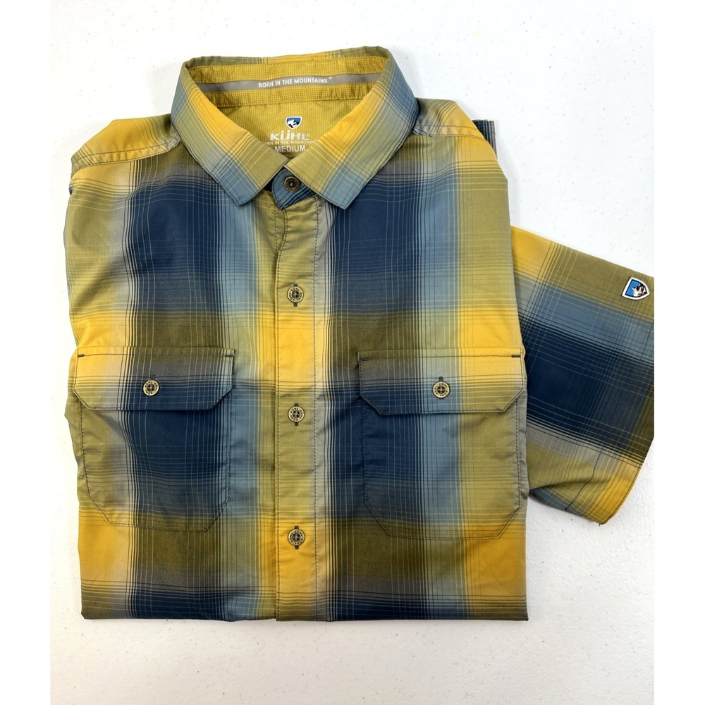 Kuhl Response Men's Yellow & Blue Ombre Plaid Outdoor Hiking Button-Up Size M